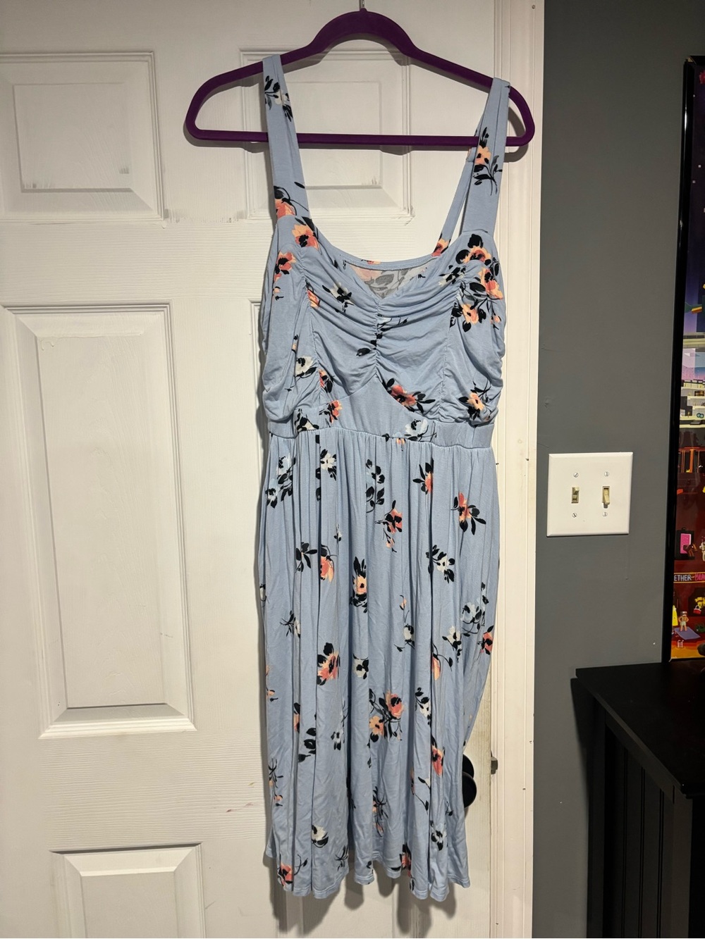 torrid Light Blue Floral Midi Dress with Ruched Bodice
